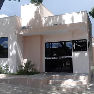 A copa da árvore produz um efeito de luz e sombra na frente do escritório de Naviraí/MS.